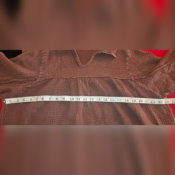 Easel Burgundy Gauze Long Sleeve Babydoll Collared Medium Top - Picture 4 of 9